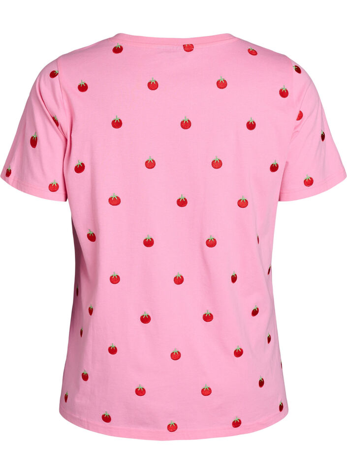 T-shirt i ekologisk bomull med broderade motiv, Rosa, Packshot image number 1
