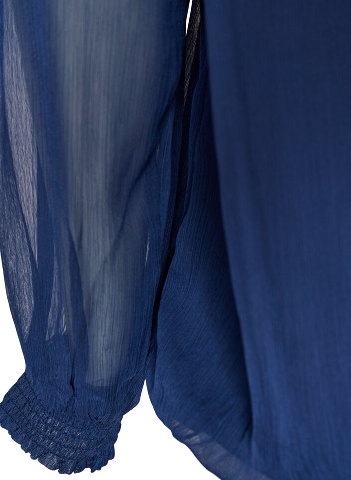 Blus i chiffong med genomskinliga &auml;rmar, Bl&aring;, Packshot image number 3