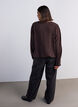 Blus i ballongsilhuett med v-ringning, Brun, Model image number 2