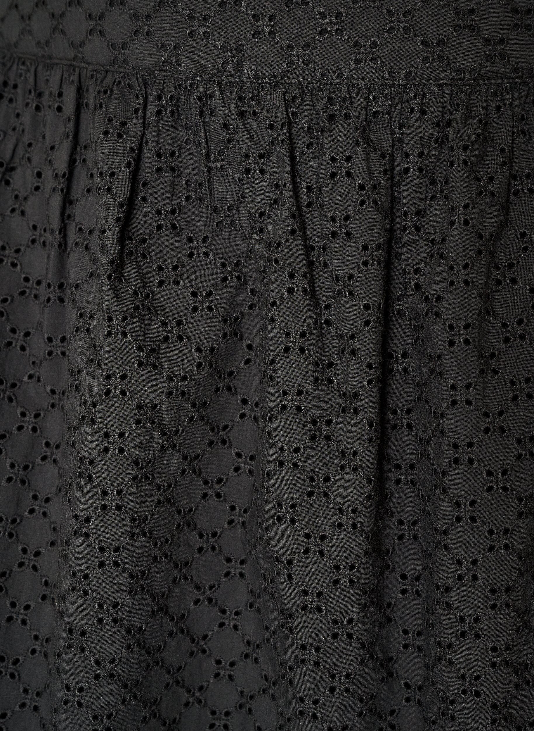 ZizziKort kjol med broderie anglaise och res&aring;r i midjan, Svart, Packshot image number 2