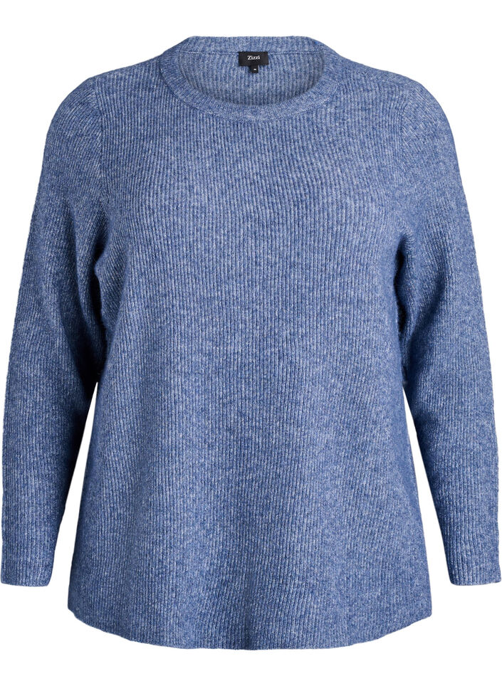 Melerad stickad blus med rund hals, Bl&aring;, Packshot image number 0