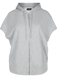 Kortärmad sweatshirt med dragkedja, Light Grey Melange