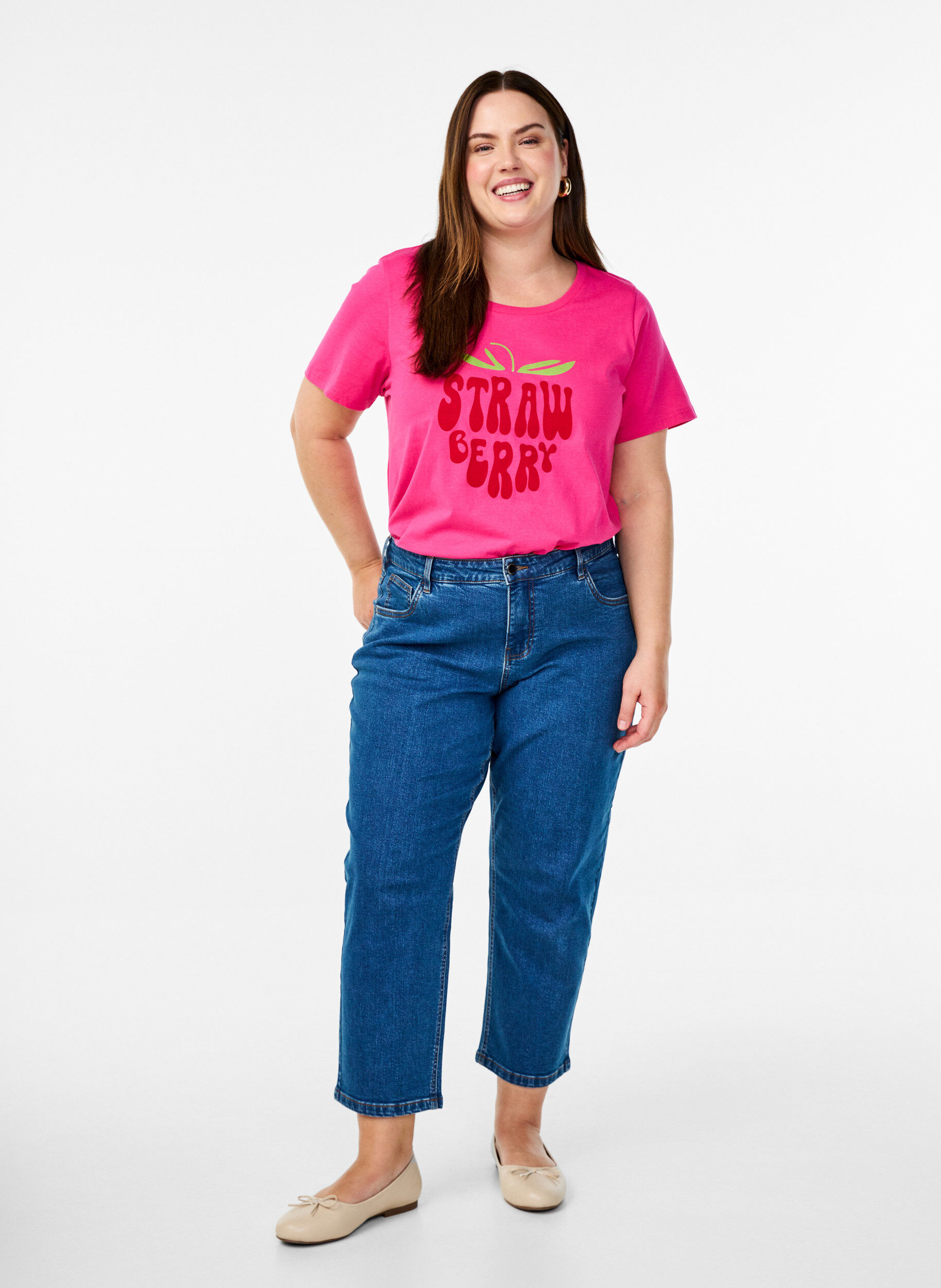 Zizzi T-shirt i bomull med motiv, Raspb. w. Strawberry, Model image number 2