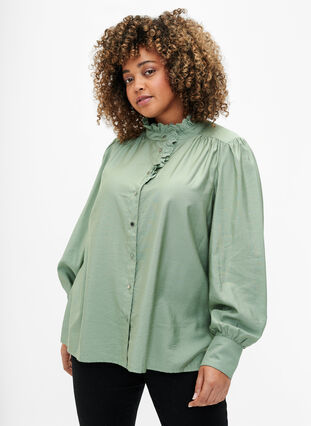 Viskosshirt blus med ruffles, Green Bay, Model image number 0
