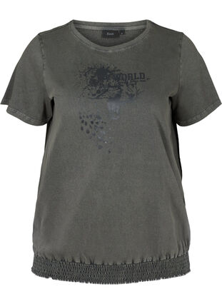 T-shirt med acid wash och smock, Dark grey acid wash, Packshot image number 0
