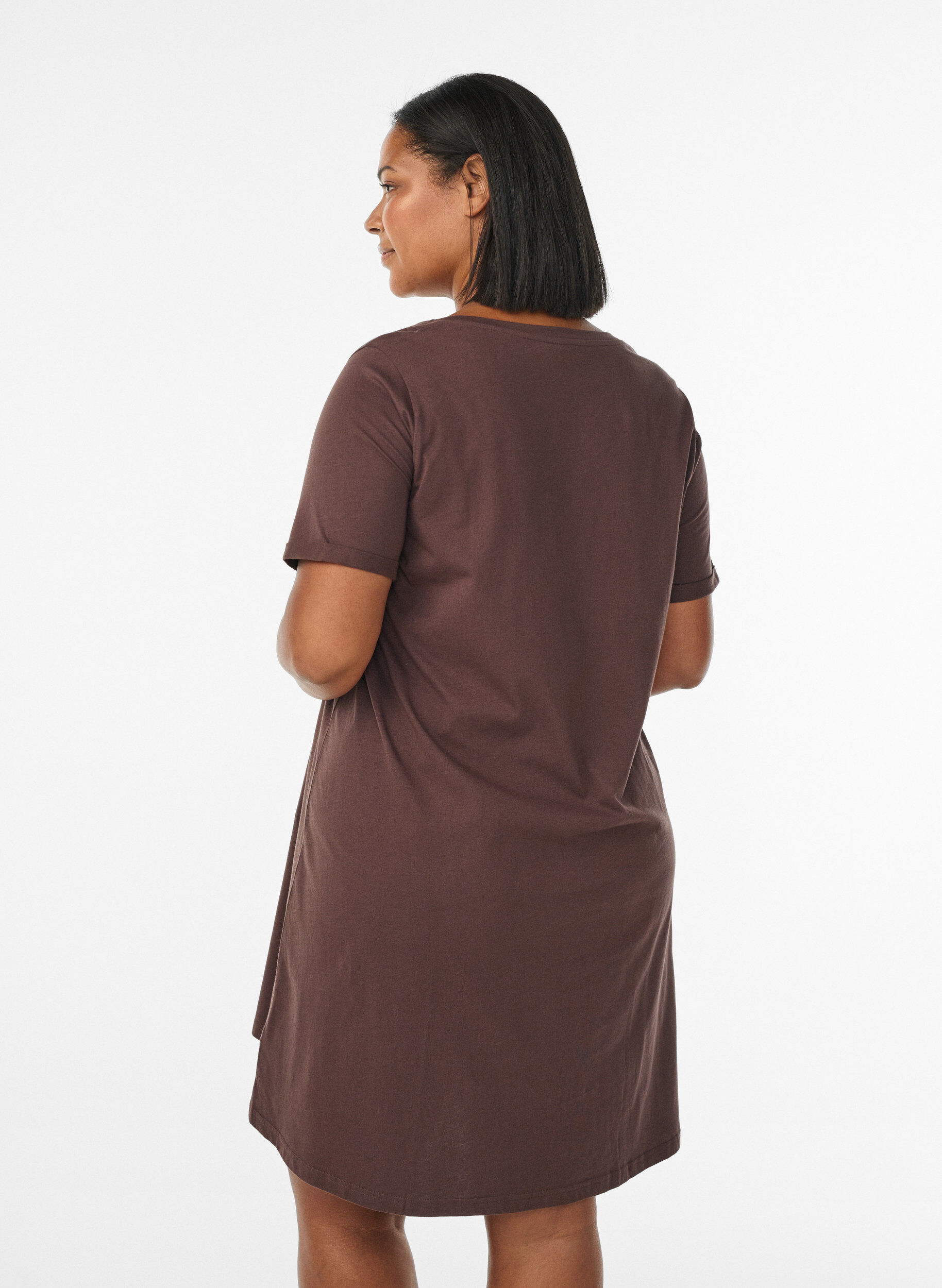 ZizziKort&auml;rmat nattlinne i ekologisk bomull, Brun, Model image number 2