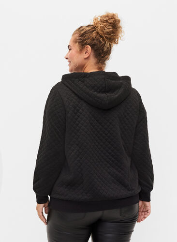 Huvtröja i sweatshirtmaterial med quiltat mönster, Black, Model image number 1