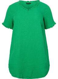 Kortärmad bomullstunika med volanger, Bright Green