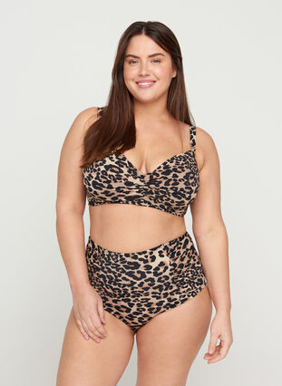 Bikiniunderdel med hög midja och leopardmönster, Leopard Print, Model image number 0