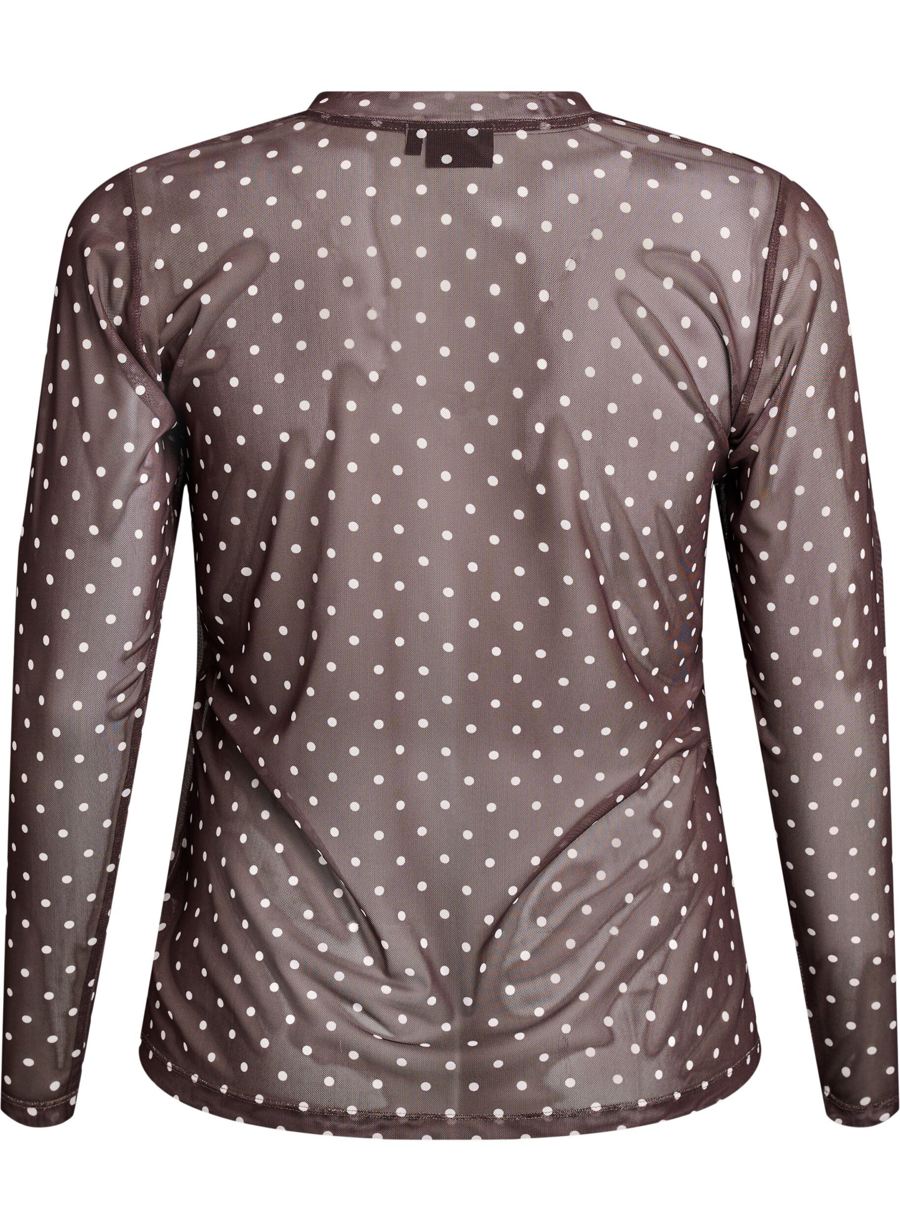 ZizziBlus i mesh med prickar, Brun, Packshot image number 1