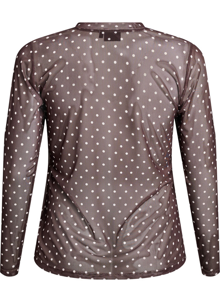 Blus i mesh med prickar, Brun, Packshot image number 1