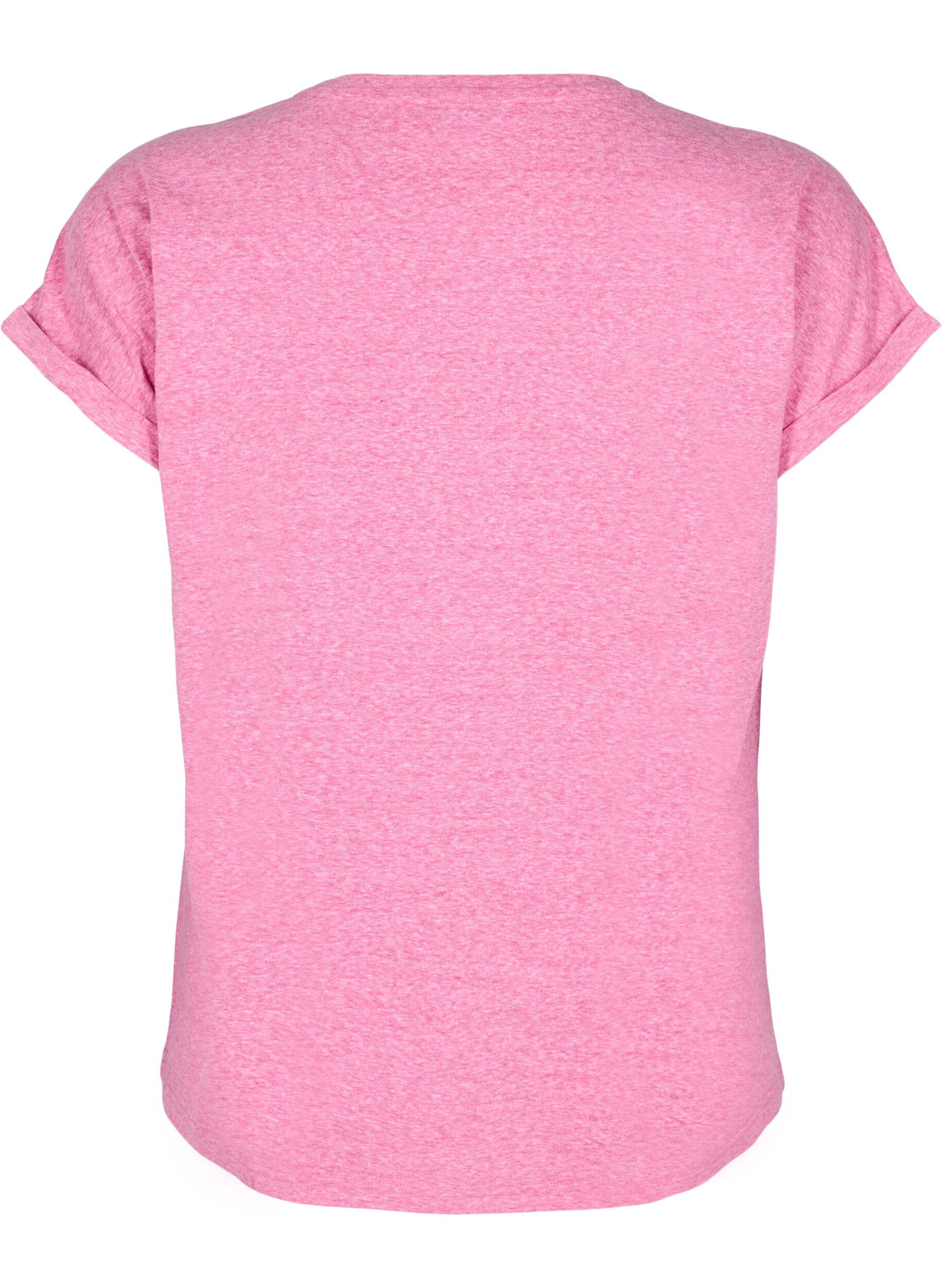 Zizzi Melerad t-shirt med korta &auml;rmar, Rosa, Packshot image number 1