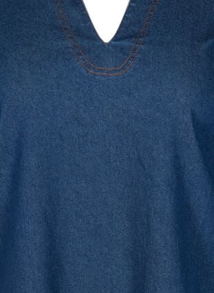 Denimklänning med slits och v-ringning, Blue denim, Packshot image number 2