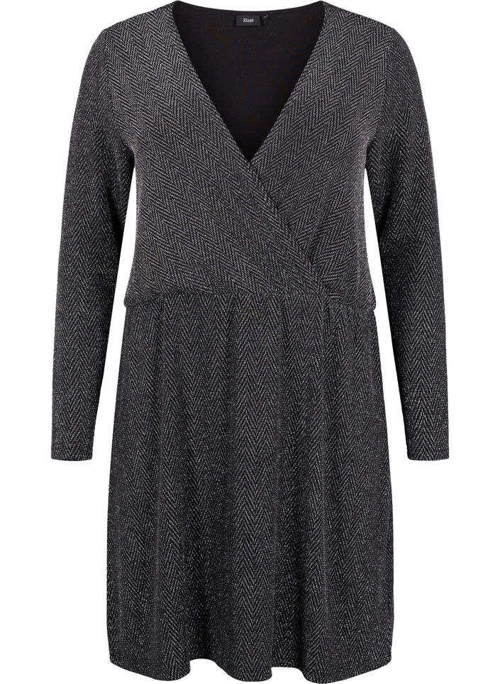 Glitterklänning med sicksackmönster, Silver ZigZagShimmer, Packshot image number 0