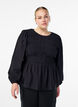 Blus med smock och l&aring;nga &auml;rmar, Svart, Model image number 0