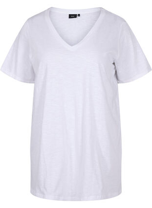 Enfärgad oversize t-shirt med v-hals, Bright White, Packshot image number 0