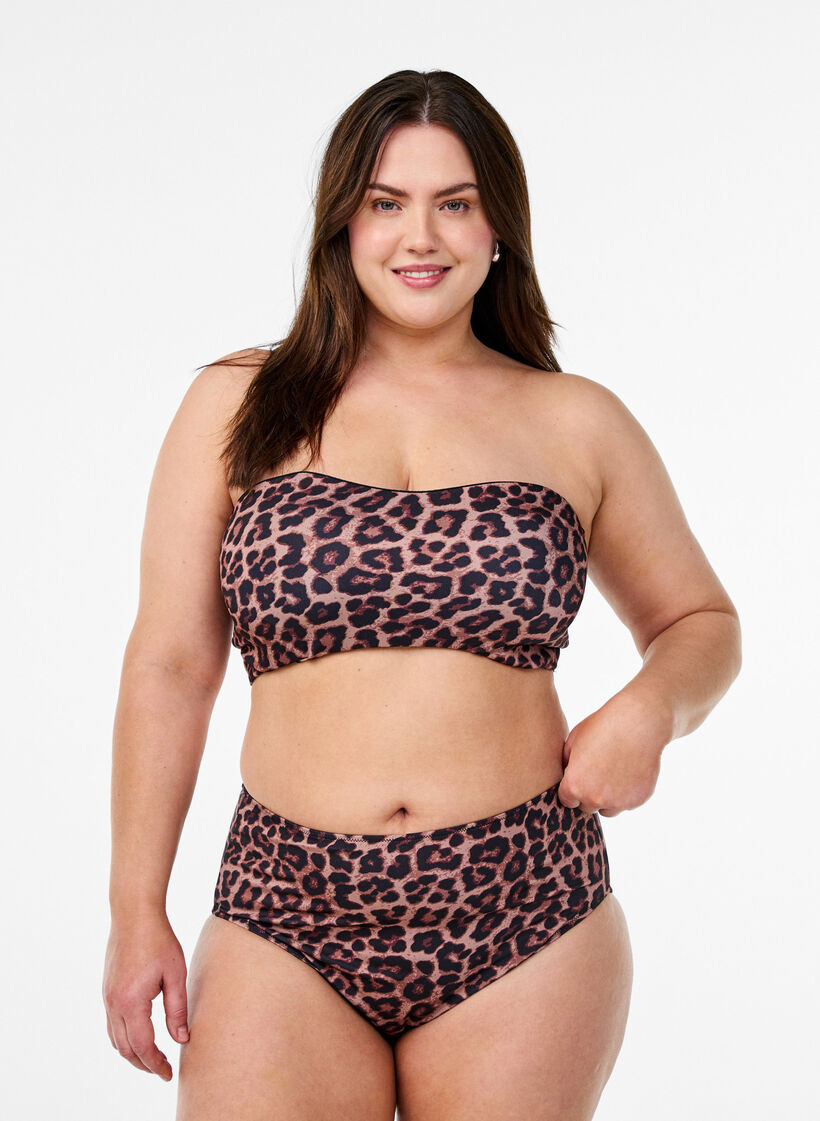 Bikinitrosa med h&ouml;g midja och blommigt m&ouml;nster, Brun, Model image number 0