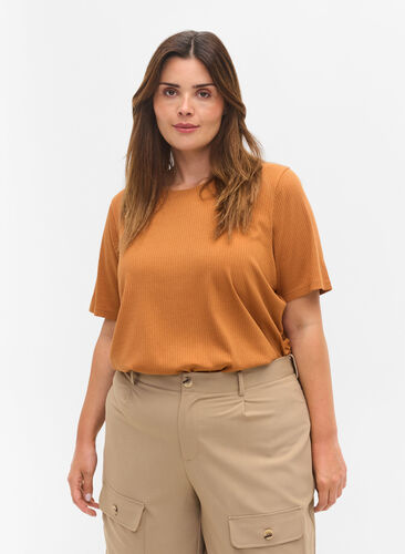 Ribbad t-shirt, Pecan Brown, Model image number 0