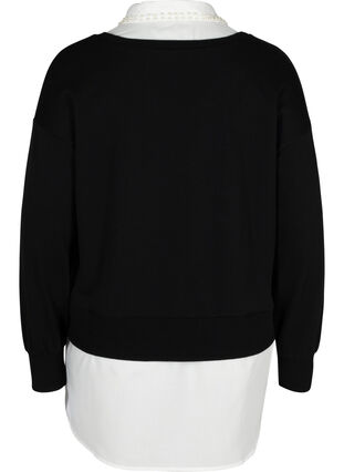 Sweatshirt med påsydd skjorta, Black, Packshot image number 1