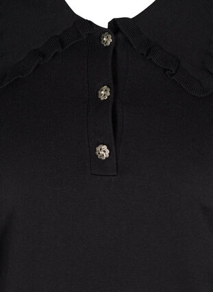 Stickad tröja i viskosblandning med bred volangkrage, Black, Packshot image number 2