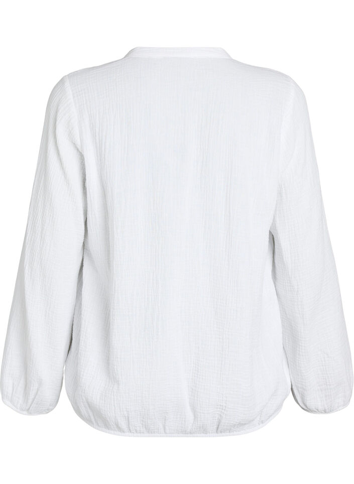 Blus i bomullsmuslin med broderade detaljer, Vit, Packshot image number 1