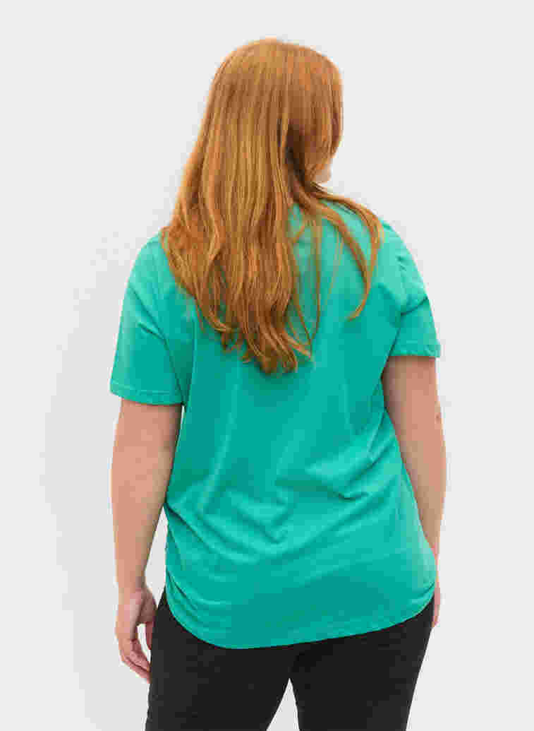 Kortärmad t-shirt i bomull med print, Sea Green, Model image number 1