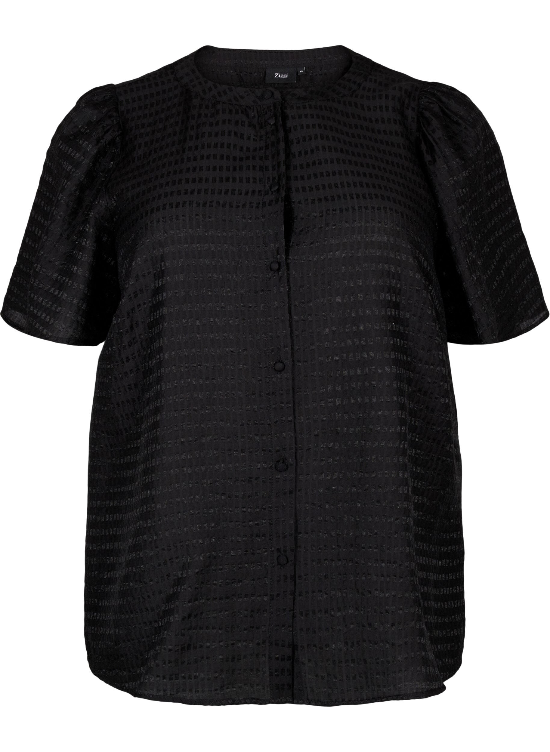 Zizzi Lyocell skjortblus med struktur, Black, Packshot image number 0