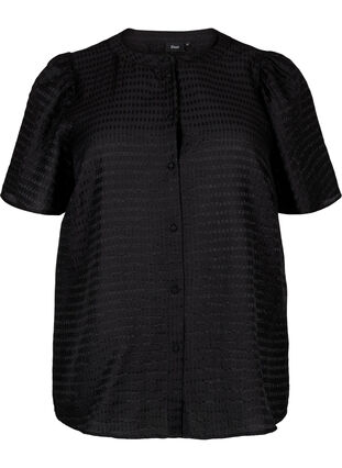 Lyocell skjortblus med struktur, Black, Packshot image number 0