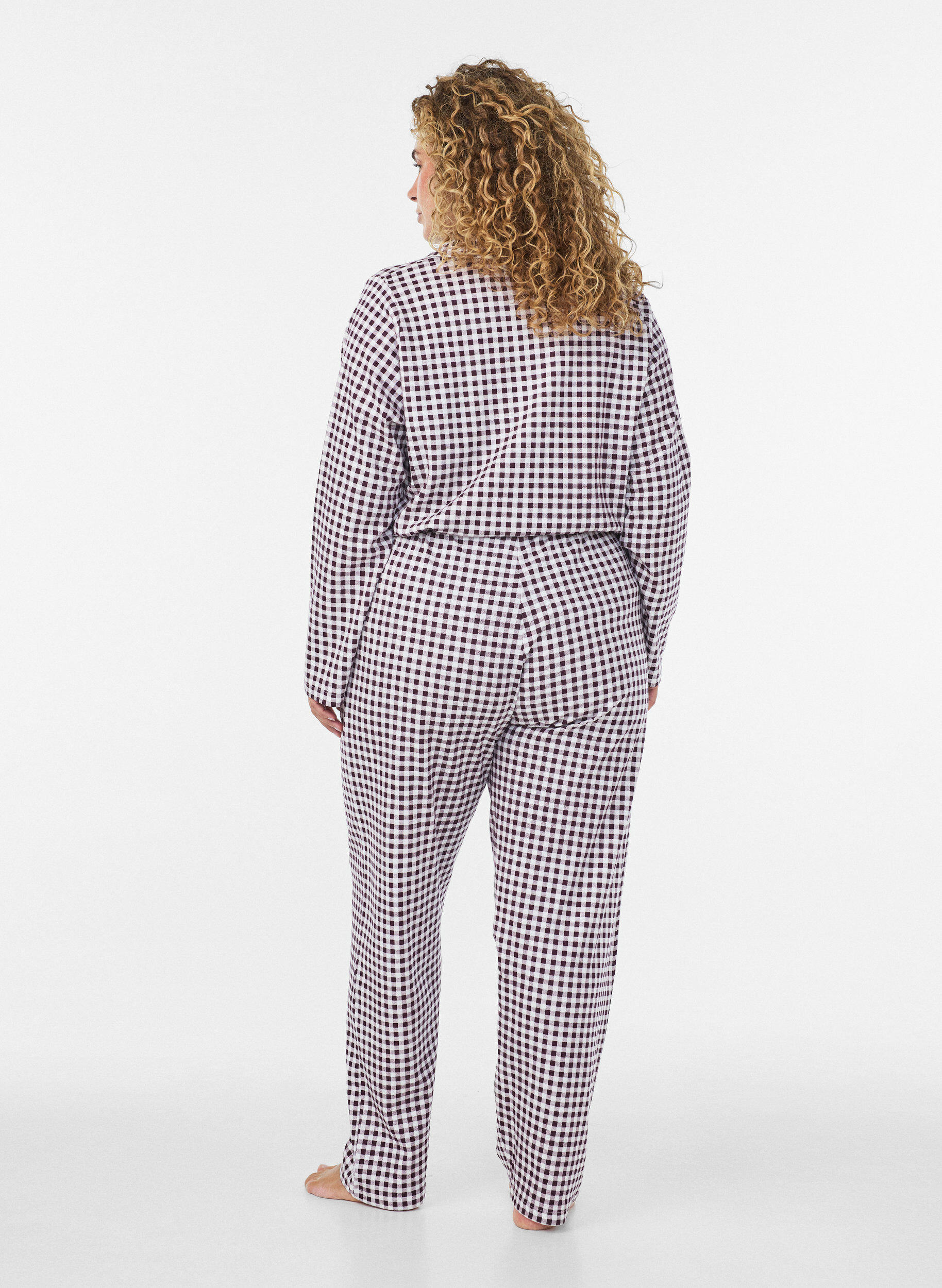 ZizziPyjamasbyxor i bomull med h&ouml;g midja, R&ouml;d, Model image number 1