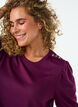 Blus med knappdetalj och korta puff&auml;rmar, M&ouml;rk Bordeaux, Model image number 3