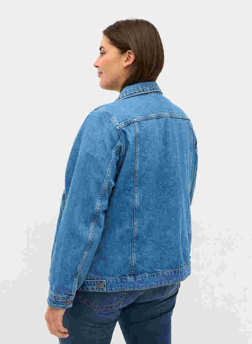 Jeansjacka med nitar, Blue denim, Model image number 1