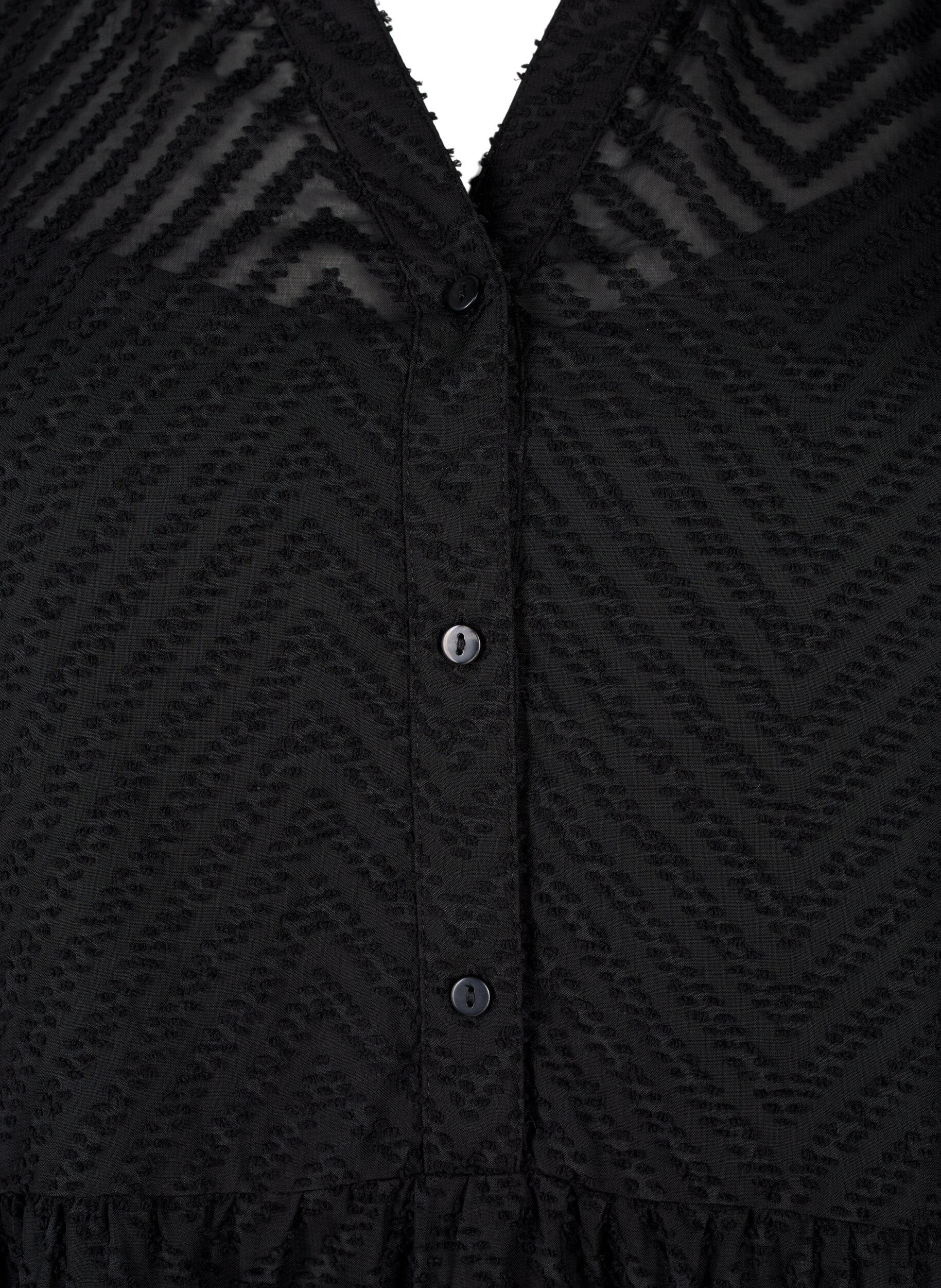 Zizzi Kort kl&auml;nning med volangkrage och struktur, Black, Packshot image number 2