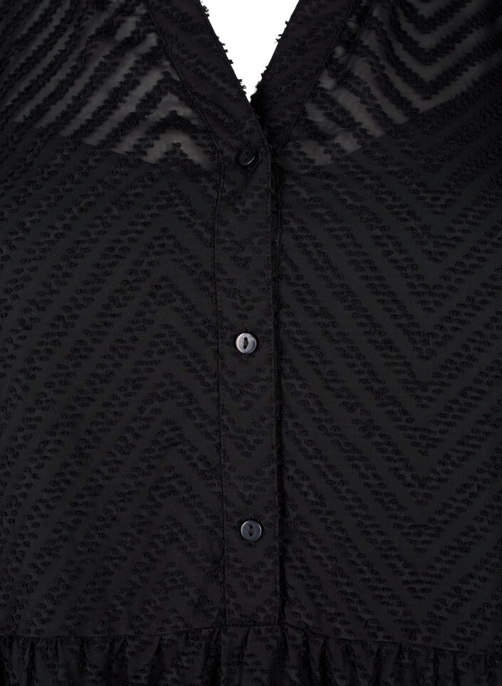 Kort klänning med volangkrage och struktur, Black, Packshot image number 2