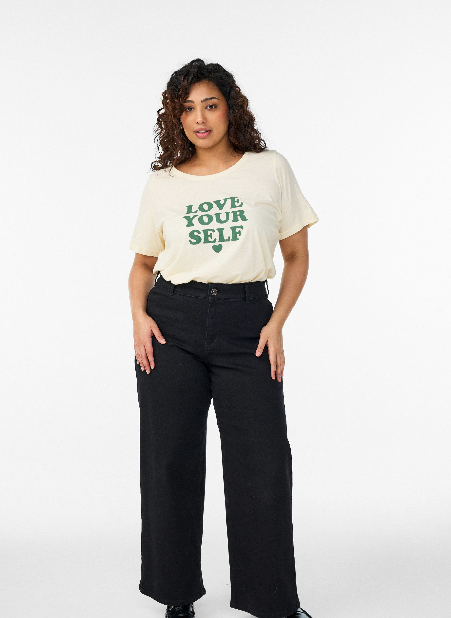 Zizzi T-shirt med tryck, Gul, Model image number 1