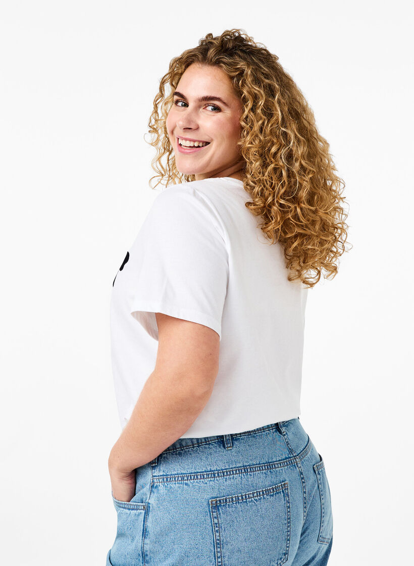 T-shirt i bomull med fluga, Bright Wh. W. Black , Model image number 1