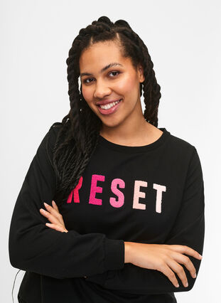 Sweatshirt med text, Black W. Reset, Model image number 2