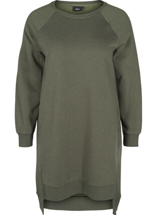 Sweatklänning med fickor och slits, Ivy Green Mel., Packshot image number 0