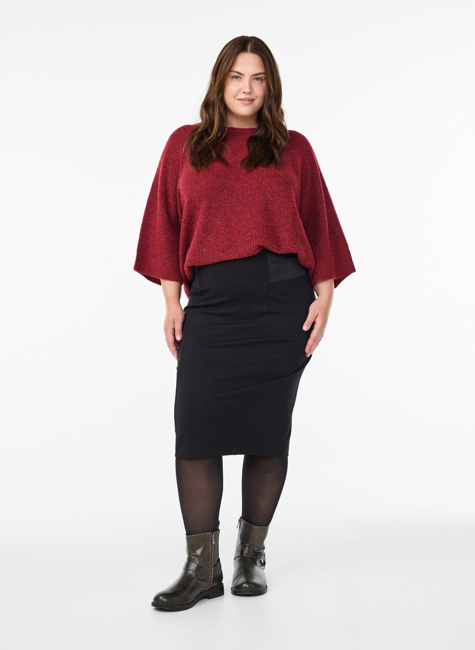 Kroppsn&auml;ra kjol med res&aring;r i midjan, Svart, Model