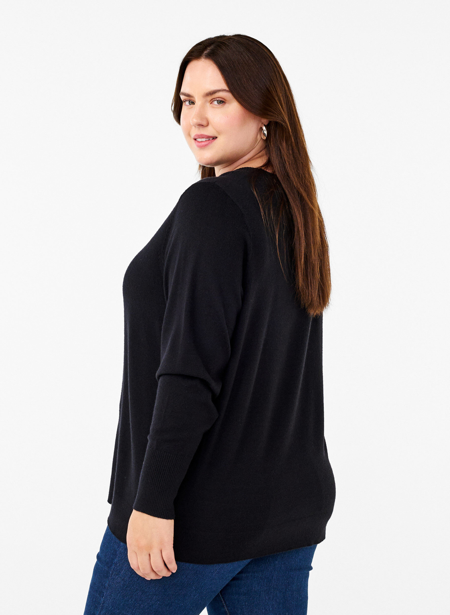 Zizzi FLASH - Stickad blus med rund hals, Svart, Model image number 2