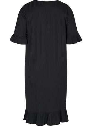Midiklänning med 2/4-ärmar och volanger, Black, Packshot image number 1