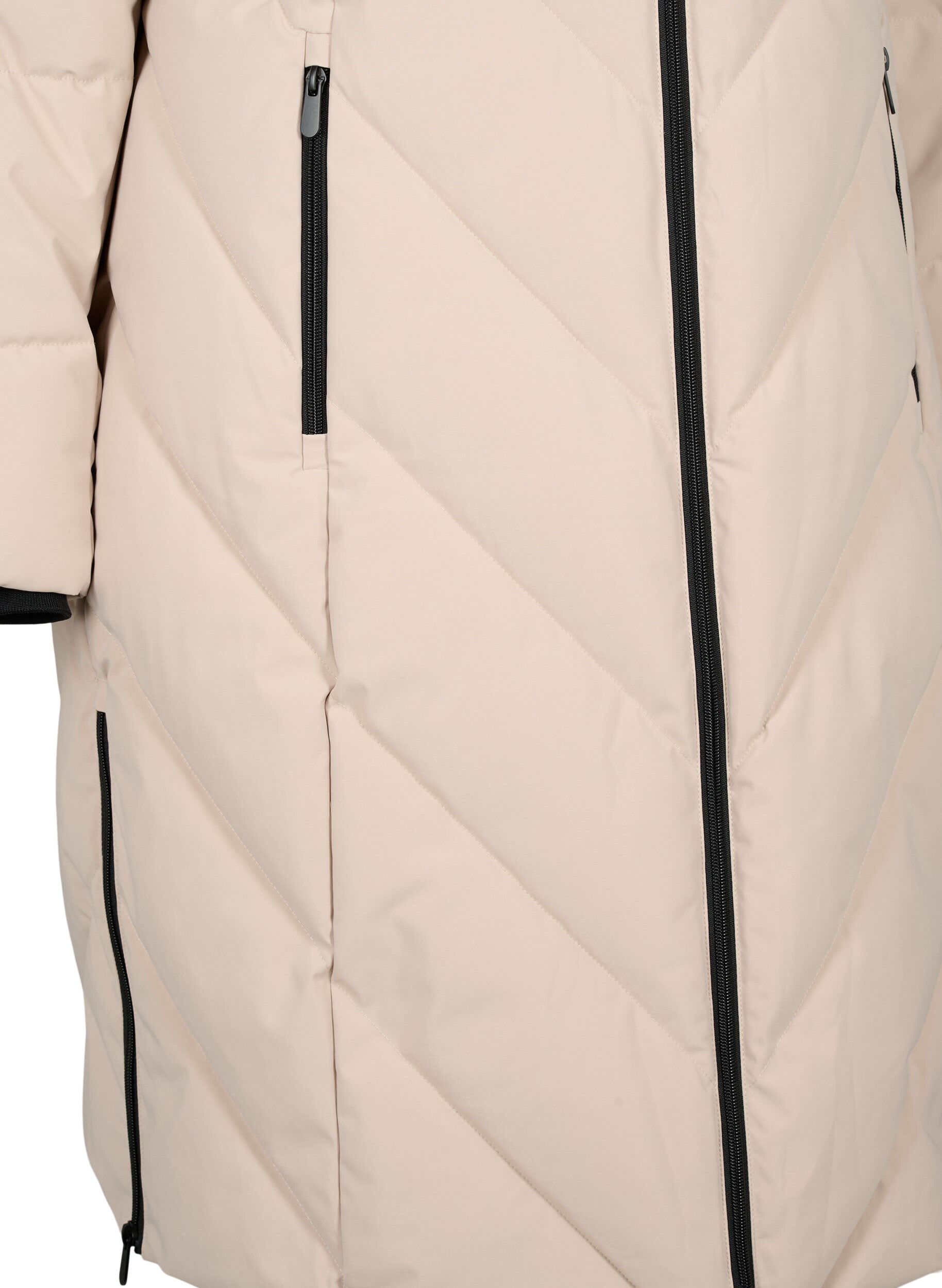 ZizziL&aring;ng vinterkappa med hyskkn&auml;ppning och krage i fuskp&auml;ls, Beige, Packshot image number 3