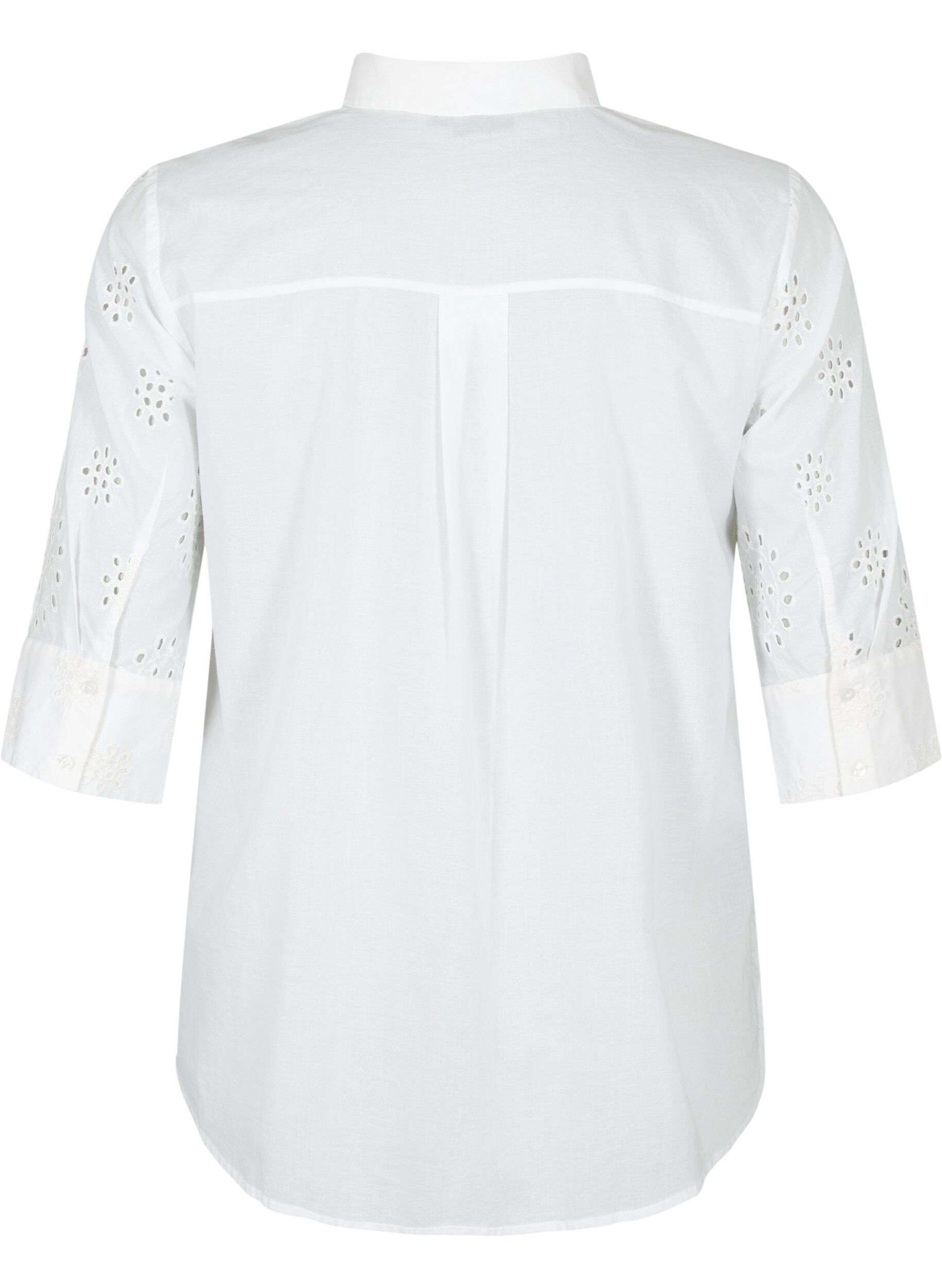 Zizzi Skjortblus med anglaise-broderier och trekvarts&auml;rmar, Bright White, Packshot image number 1