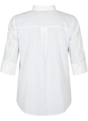 Skjortblus med anglaise-broderier och trekvartsärmar, Bright White, Packshot image number 1