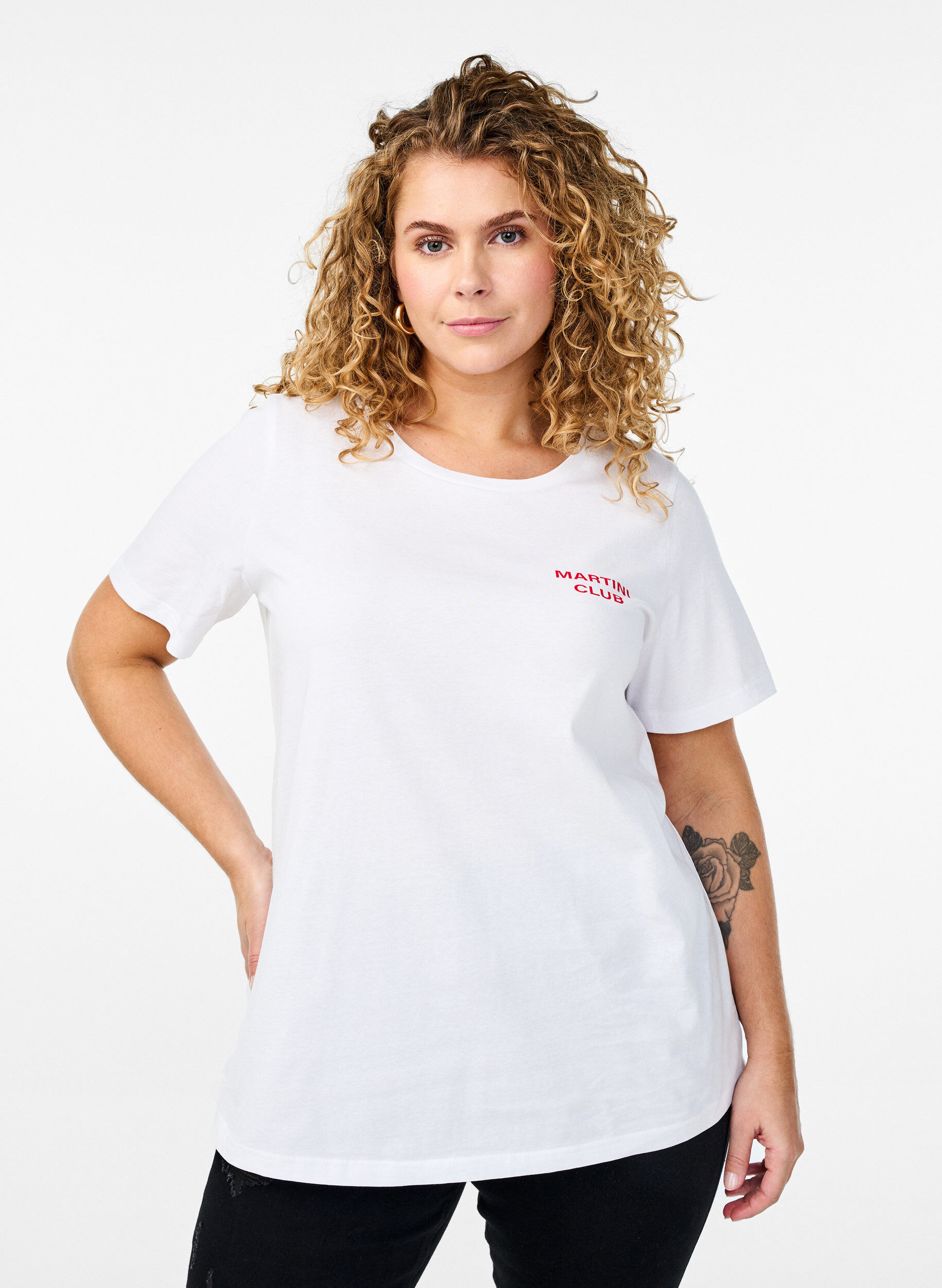 Zizzi T-shirt med tryck fram och bak, Vit, Model image number 2