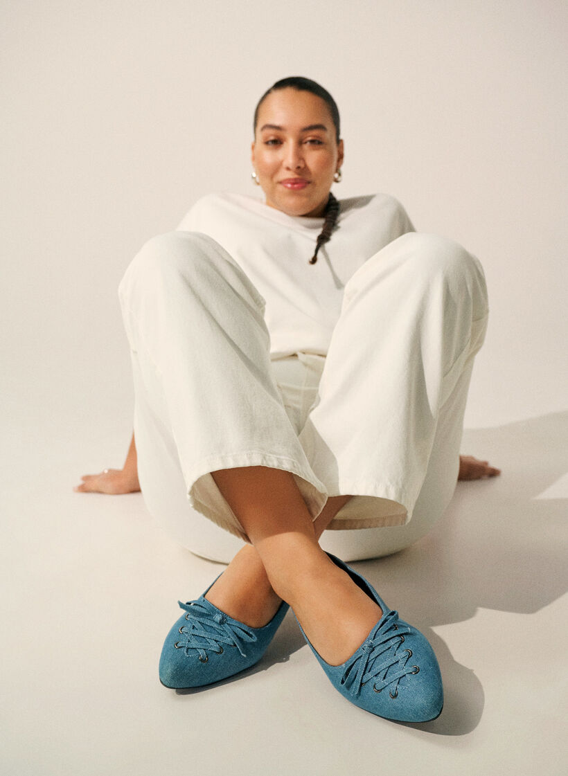 Ballerinaskor med sn&ouml;rdetalj, Bl&aring;, Image image number 0