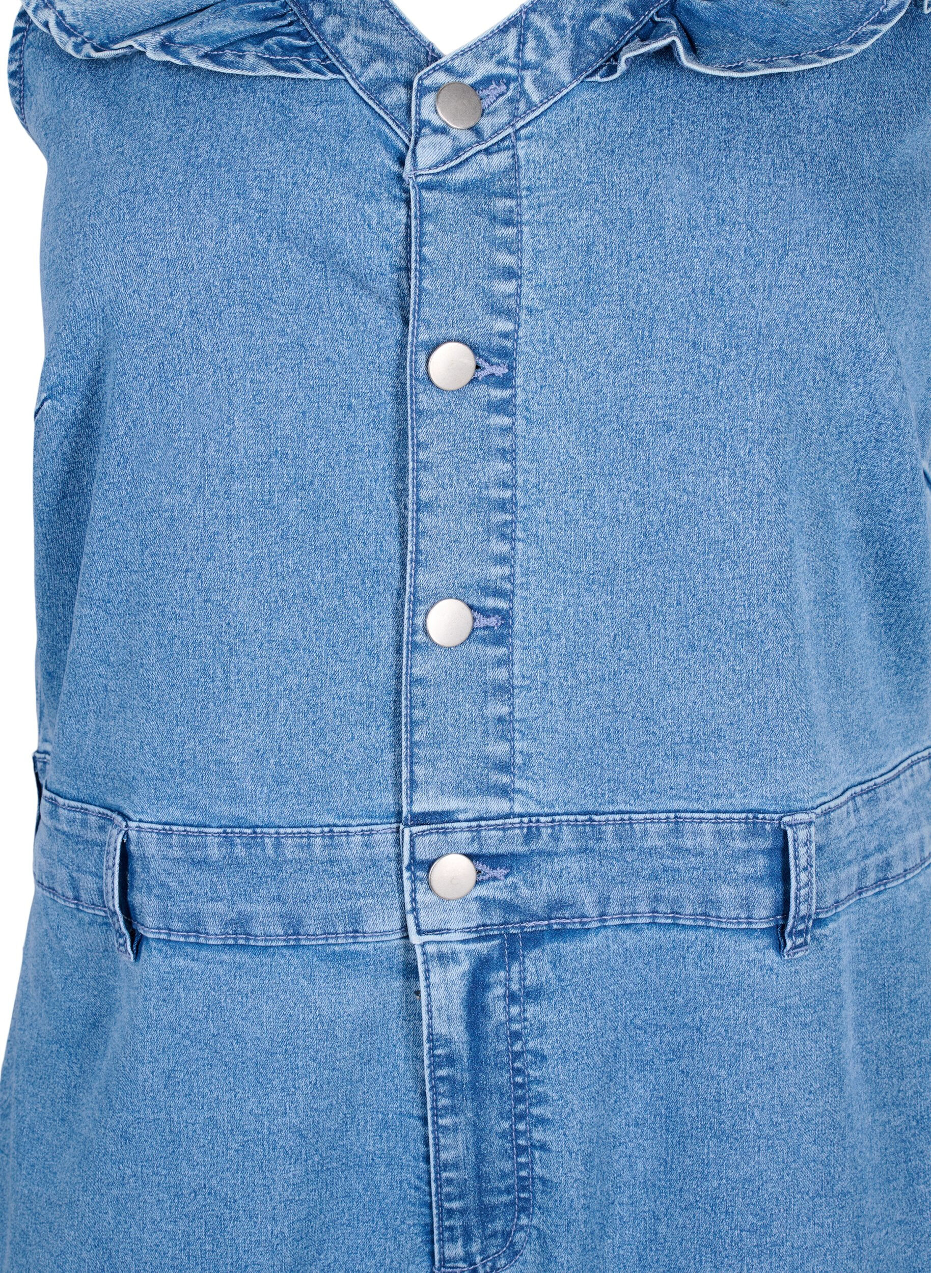 Zizzi Byxdress i denim med volanger, Light Blue Denim, Packshot image number 2