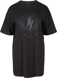 T-shirtklänning i bomull med mönster, Black w. Black