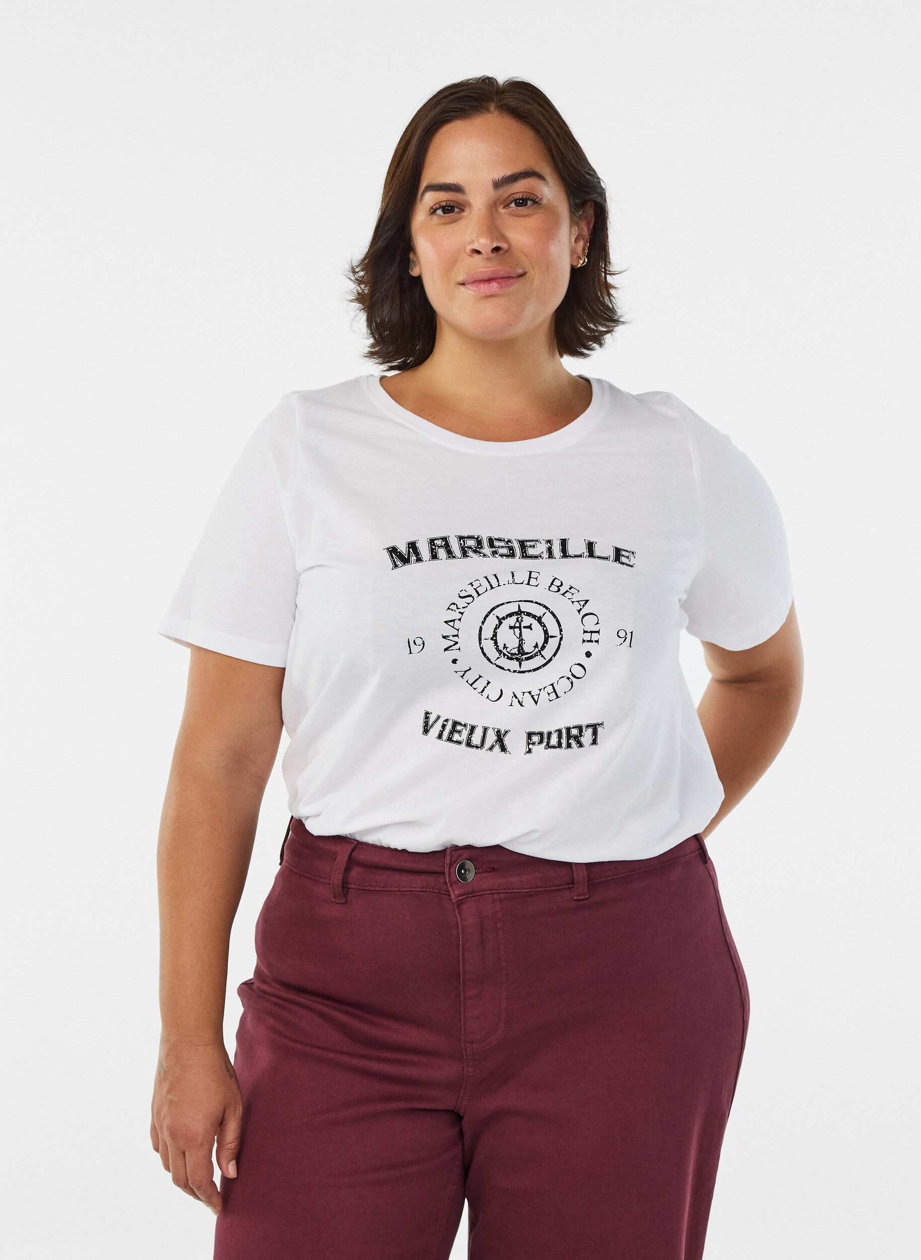 Zizzi FLASH - T-shirt med tryck, Vit, Model image number 0
