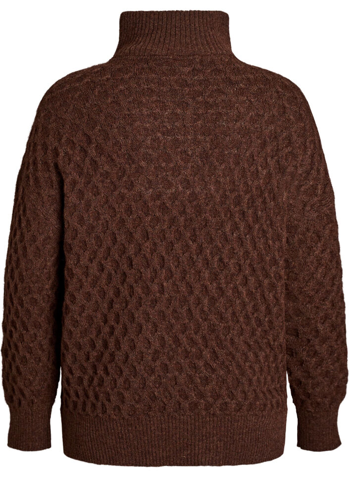 Tröja med hög hals och struktur, Brun, Packshot