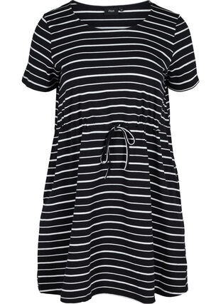 Kortärmad bomullstunika, Black/White Stripe , Packshot image number 0